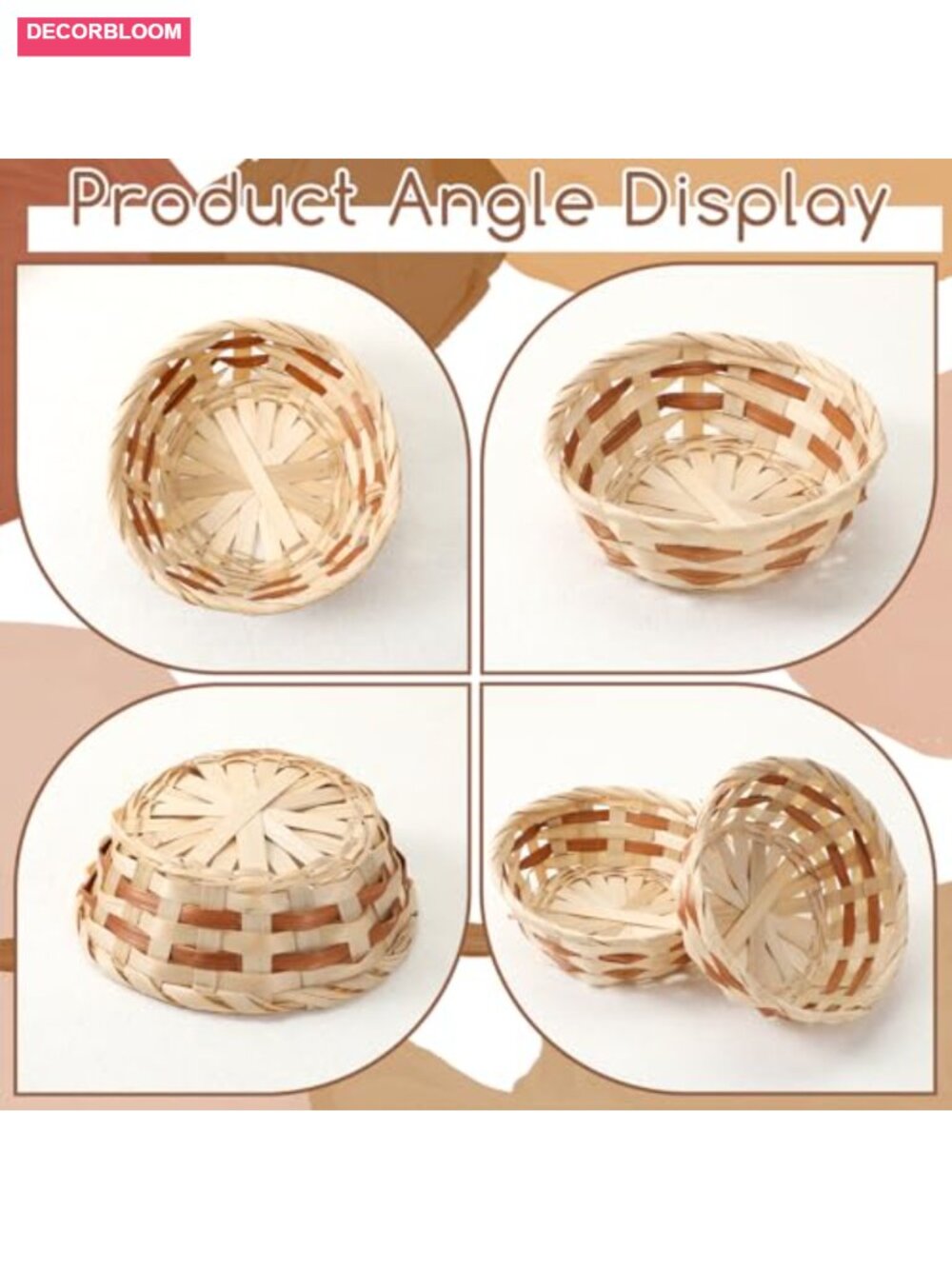 12 Pack 7" Round Woven Bamboo Bread Baskets for Serving & Storage - Picture 3 of 6